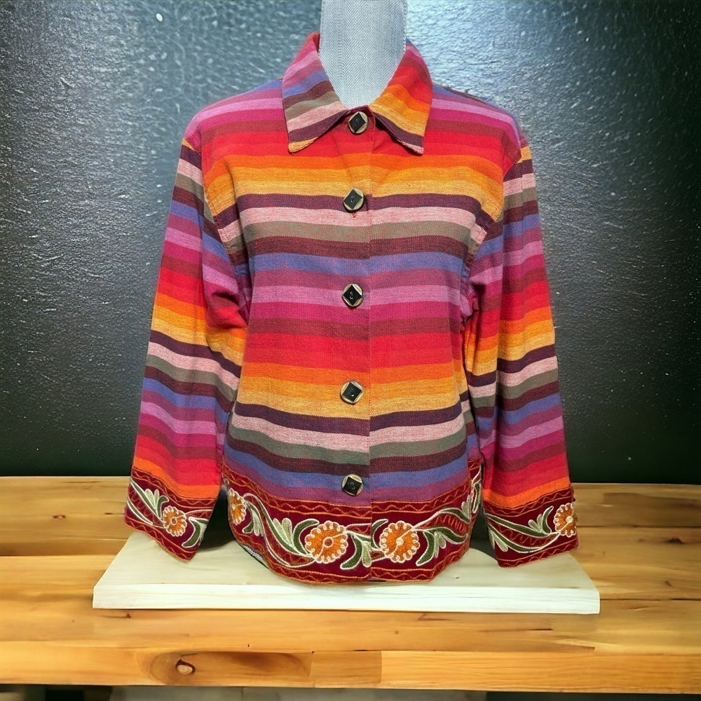 Tan-Zara Tantrums Western Aztec Embroidered Rainbow Button Front Jacket size S
